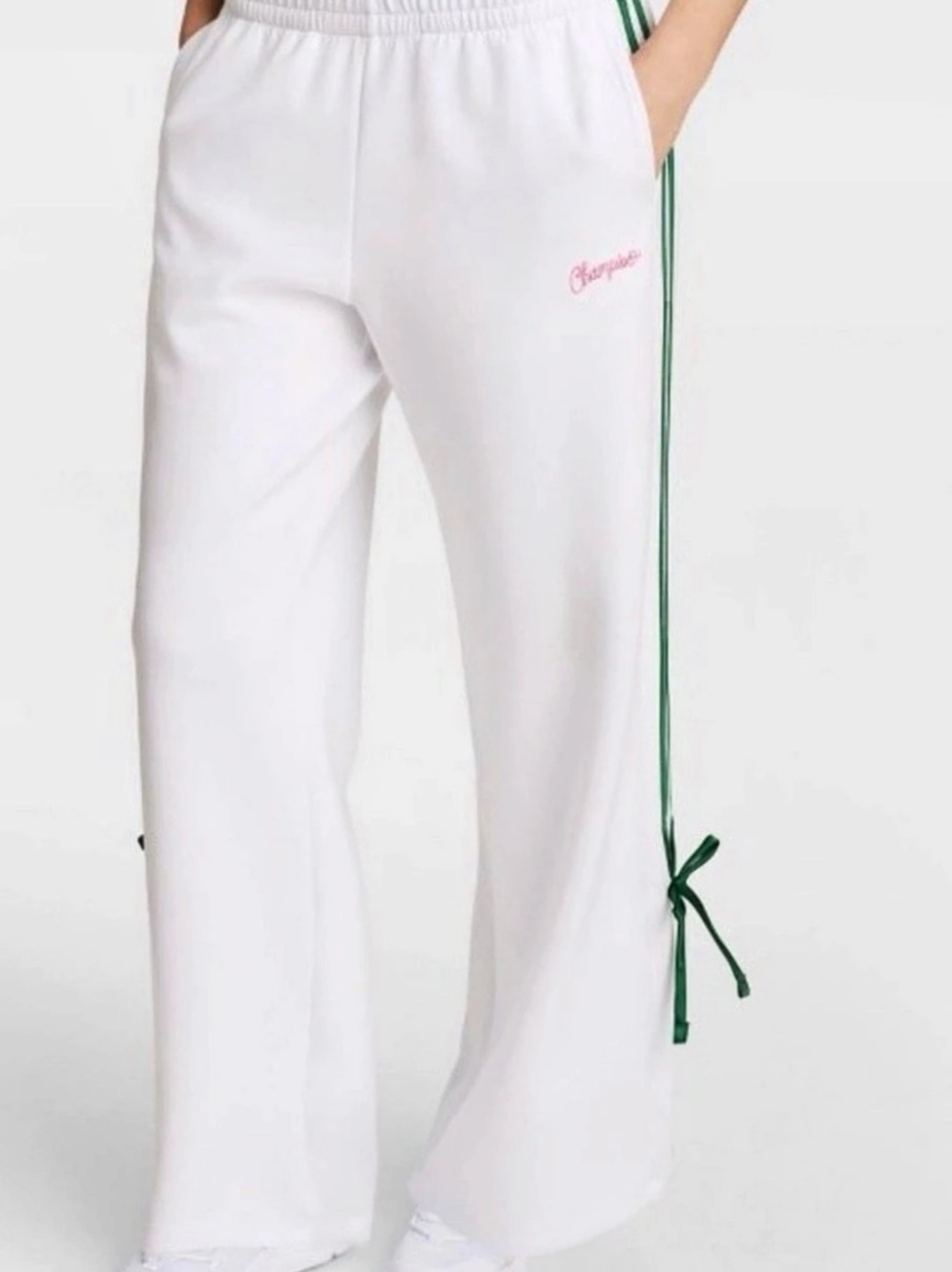 Champion In The Stands Side-Tied Open Bottom Pant Wide Leg Track Pants in White